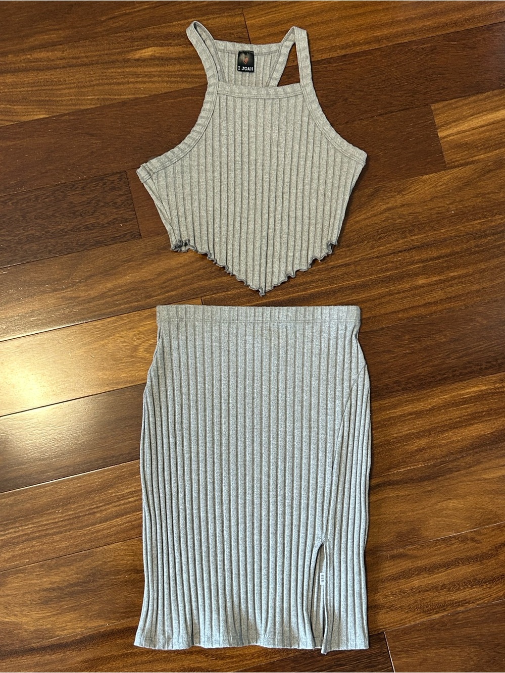 Forever 21 Light Gray Ribbed Pencil Midi Skirt